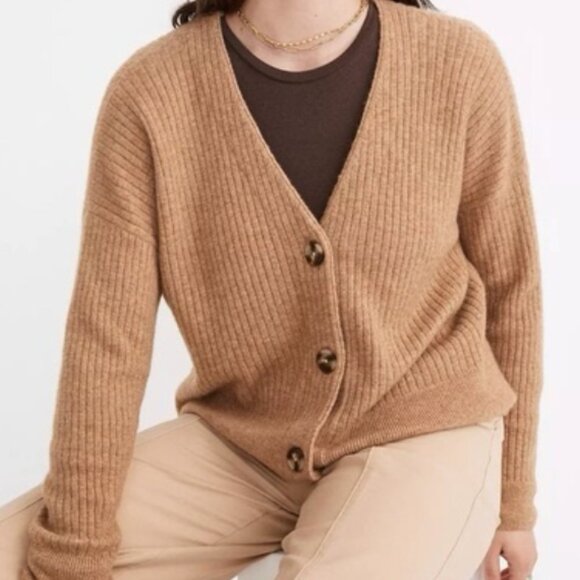 Madewell Cameron Ribbed Cardigan Sweater Coziest Yarn Taupe Tan Camel | XS - Picture 2 of 16